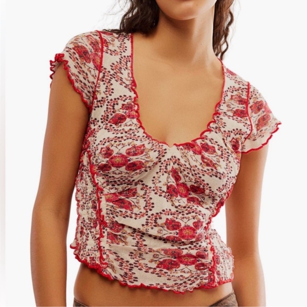 Free People Oh My Baby Crop Mesh T-Shirt
